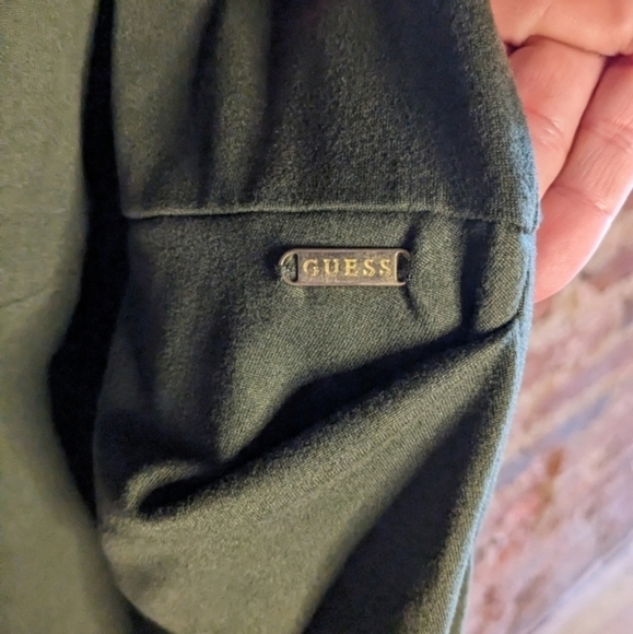 Guess‎ Small Olive Green Fitted Dress w/ a Faux Wrap Skirt & Ruching - Picture 3 of 12